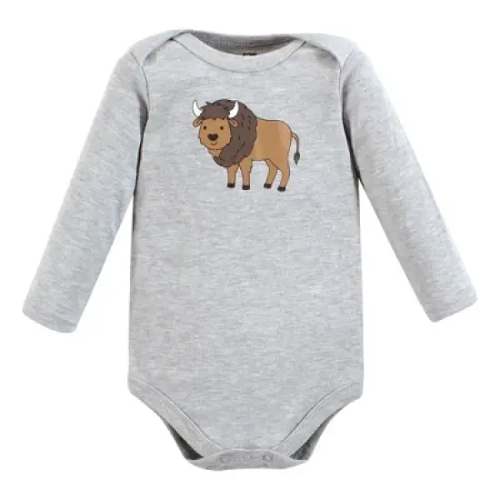 Hudson Baby Infant Boy Cotton Long-Sleeve Bodysuits, Wild Buffalo 7-Pack image {2}