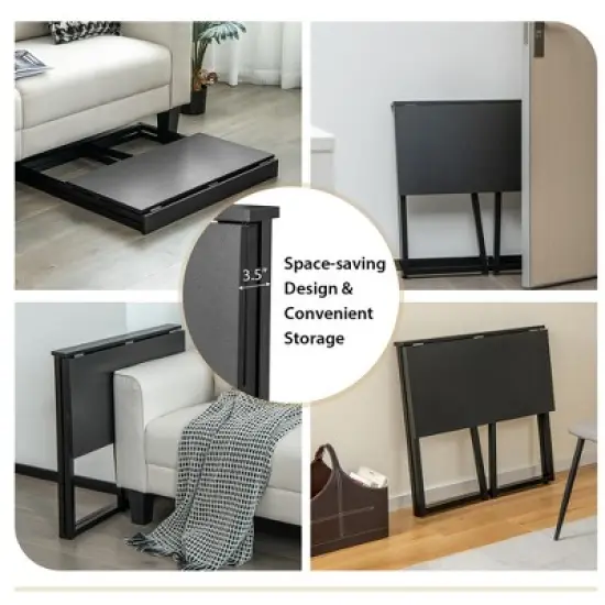 Costway Folding Computer Desk No Assembly Study Writing Table for Small Spaces Walnut/Black/Brown/White image {5}