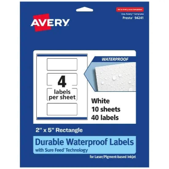 Avery Durable Waterproof Rectangle Labels with Sure Feed, 2" x 5" image {8}