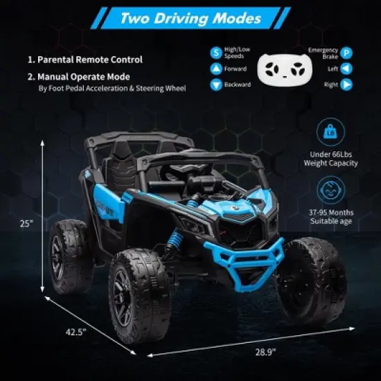 12V Ride on UTV Car, Licensed Can-Am Electric Off-Road UTV Car, Kids Truck w/Remote Control image {4}