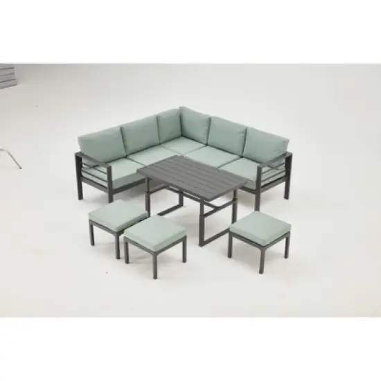 Cesicia 7-Piece Blue Patio Sofa Set with Adjustable Height Coffee Table for Backyard, Porch & Poolside image {10}