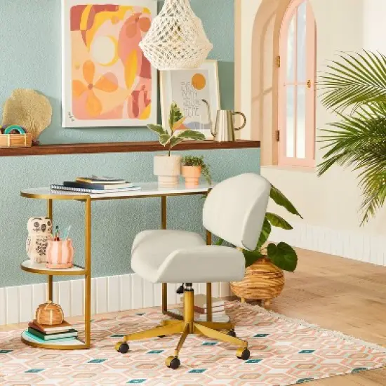 Mahonia Faux Leather Office Chair Cream/Aged Brass - Opalhouse&trade; designed with Jungalow&trade; image {1}