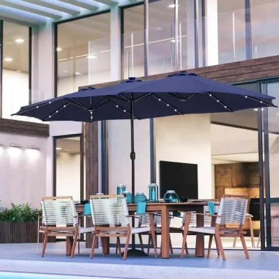 15' x 9' Rectangular Lit Outdoor Patio Market Umbrella with Extra Large Base and Sand Bags - Captiva Designs image {13}