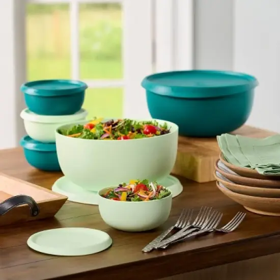 Tupperware Blossom Bowl 12pc Plastic Food Container Set Green image {2}