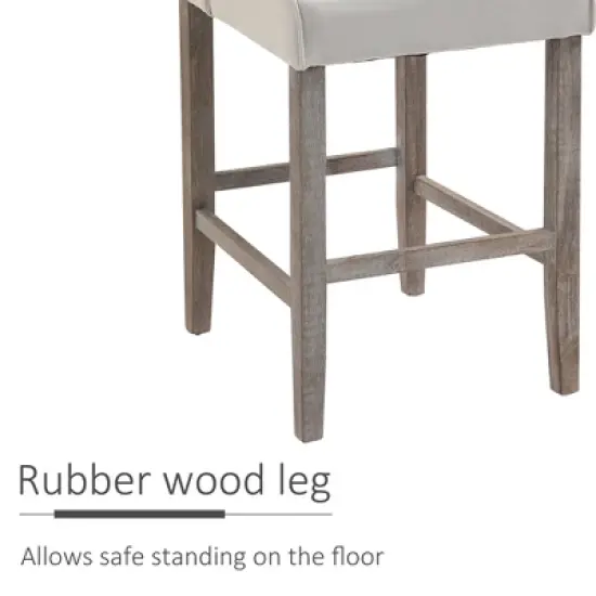 HOMCOM 26.25" Counter Height Bar Stools Set of 2, Tufted Wingback Armless Upholstered Dining Chair with Rubber Wood Legs image {4}