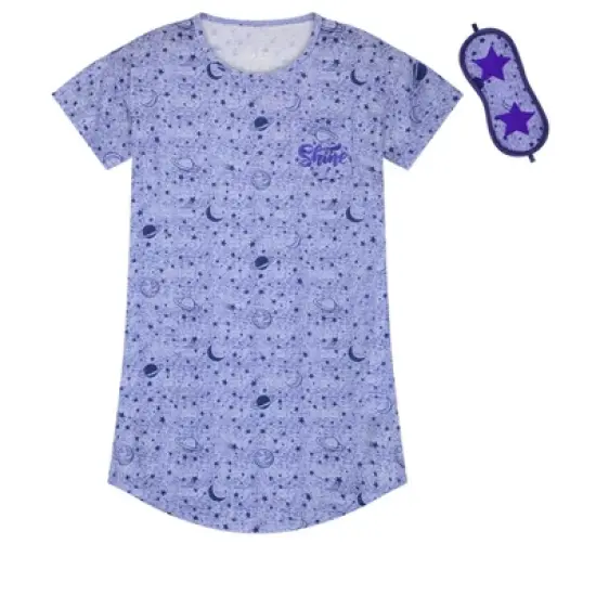 Sleep On It Girls Blue Cosmos Pajama Sleep Shirt With Matching Sleep Mask image {5}
