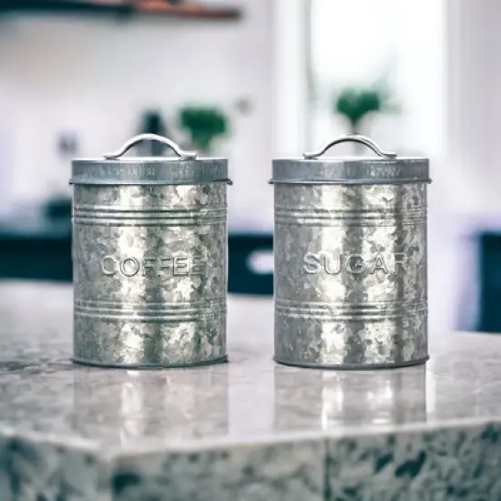 Amici Home Rustic Kitchen Coffee, Sugar, and Bread Relief Galvanized Metal Storage Canister, Food Safe, Set of 3, 76 & 288 Ounce image {3}
