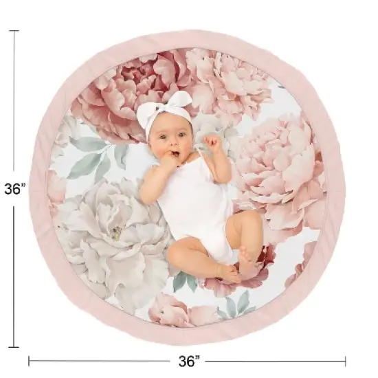 Sweet Jojo Designs Girl Baby Tummy Time Playmat Peony Floral Garden Pink and Ivory image {3}