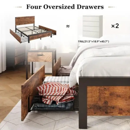 Full Size Platform Bed Frame with Headboard, 4 Storage Drawers, Sturdy Quiet Metal Frame, No Box Spring Needed, Easy Assembly image {5}