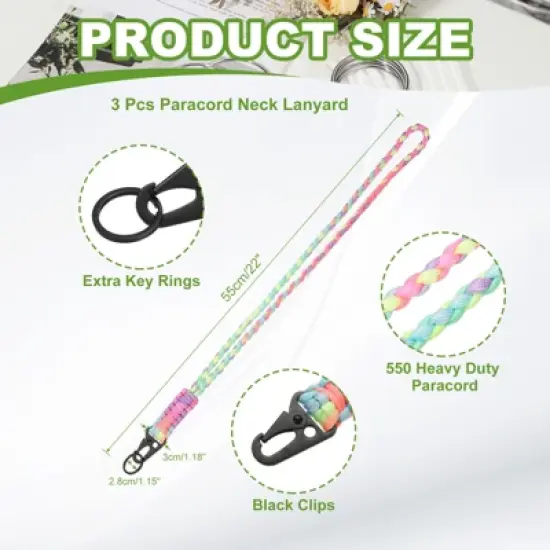 Unique Bargains Braided Soft Keychain ID Badges Lanyard with Metal Ring 3 Pcs image {1}