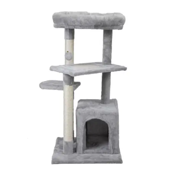Lyngins Modern Double Level Cat Tree,Cat Tower Cat Condo Posts Kitty Pet Play House for Indoor,Gray image {5}