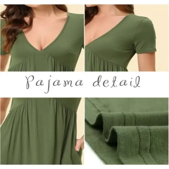 cheibear Womens Pajama Dress Nightdress V Neck Soft Stretchy Lounge Nightgown image {3}