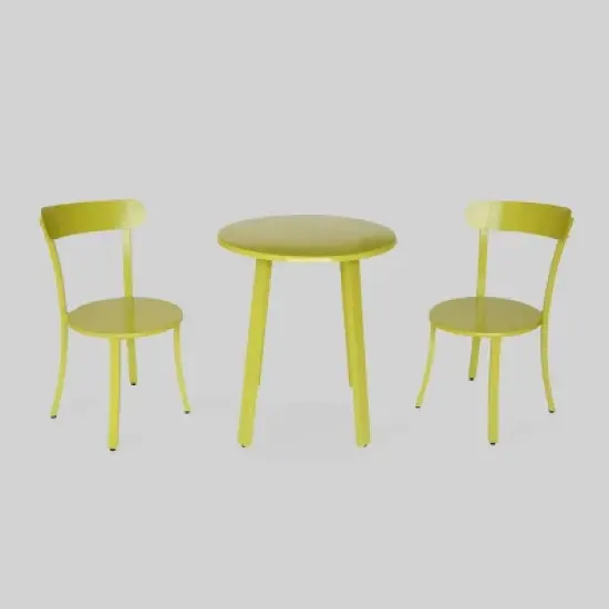 Barbados 3pc Iron Bistro Set - Matte Lime Green - Christopher Knight Home image {1}