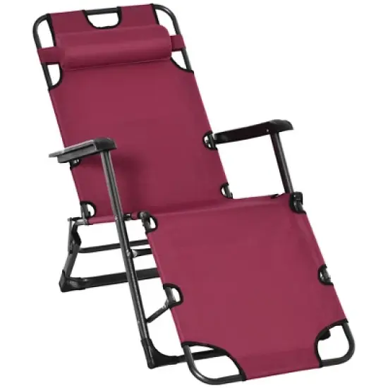 Outsunny 2-in-1 Folding Patio Lounge Chair w/ Pillow, Outdoor Portable Sun Lounger Reclining to 120&deg;/180&deg;, Oxford Fabric image {14}