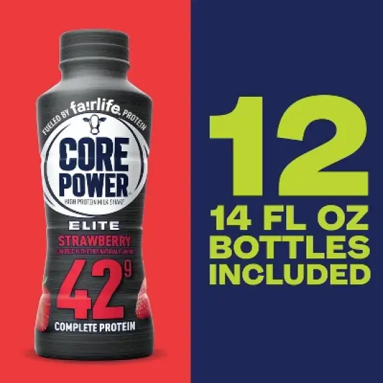 Core Power Elite Protein Shake &ndash; 42g Complete Protein 12 Pack, Strawberry Flavor, Ready-to-Drink Recovery Shake with Real Milk,14oz Bottle image {3}