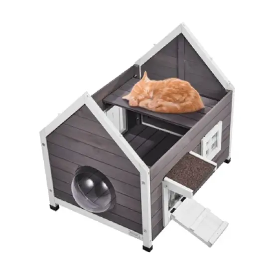 VEVOR Outdoor Cat House Weatherproof, Feral Cat Shelter for Multiple Cats, Outdoor Wooden Cat House with Large Side Door, 22"L x 30"W x 26"H image {8}