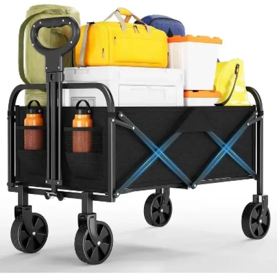Collapsible Folding Wagon Cart, Heavy-Duty 360LBS Capacity, All-Terrain Utility Wagon with 360&deg; Wheels & Cup Holders for Beach, Camping, Garden image {8}