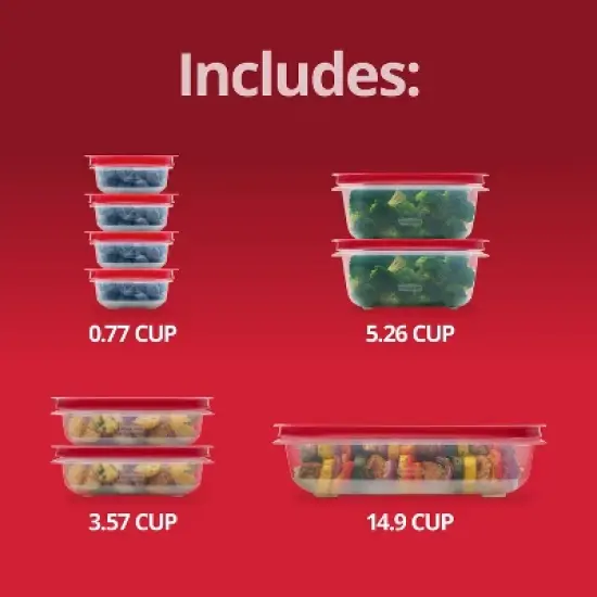 Rubbermaid 18pc Large Easy Store Rectangle Food Storage Container Set Red image {4}