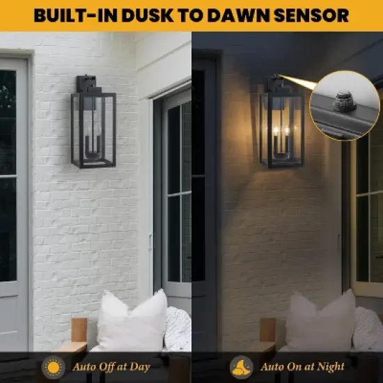 C Cattleya 2-Light Matte Black Dusk to Dawn Outdoor Wall Lantern Sconce with Clear Tempered Glass image {2}