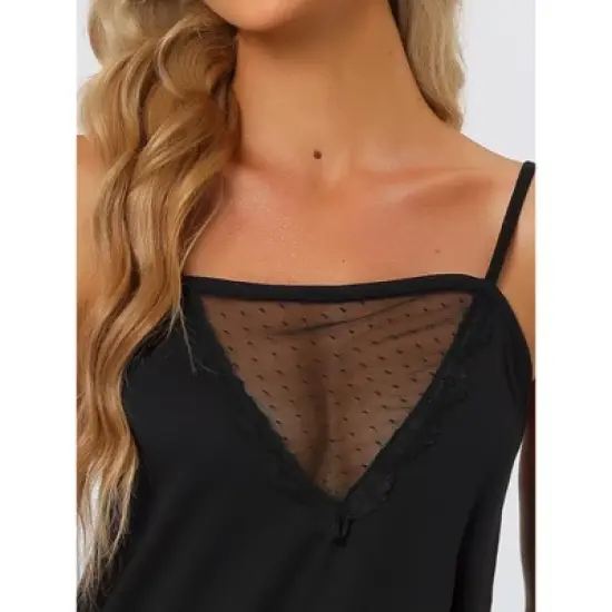 cheibear Women Cami Nightgown Nightshirt Mesh Semi Sheer Dress Lounging Pajama image {3}