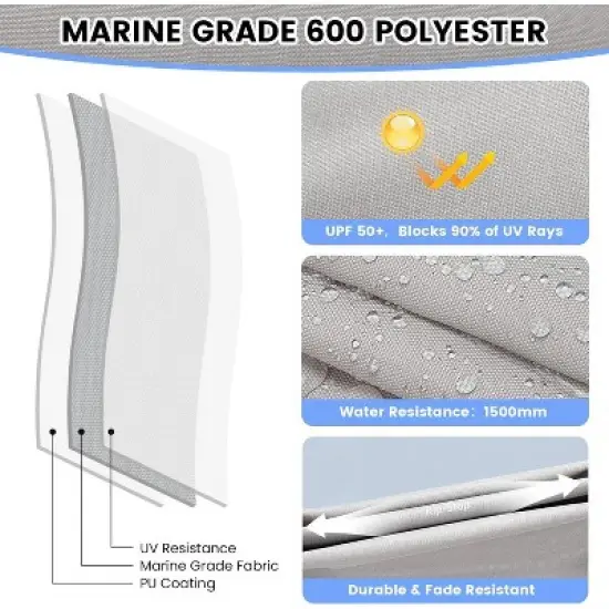 3 Bow Bimini Tops for Boat, Boat Canopy with 2 Removable Side Curtains, 4 Adjustable Windproof Ropes, Marine Grade Canvas for Sun Protection image {1}