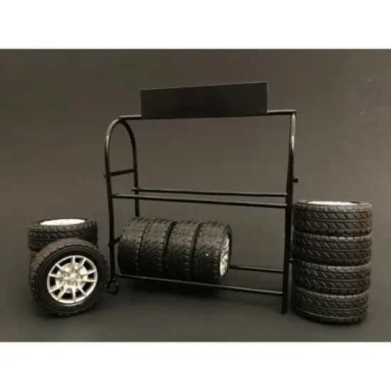 Metal Tire Rack with Rims and Tires for 1/24 Scale Models by American Diorama image {1}