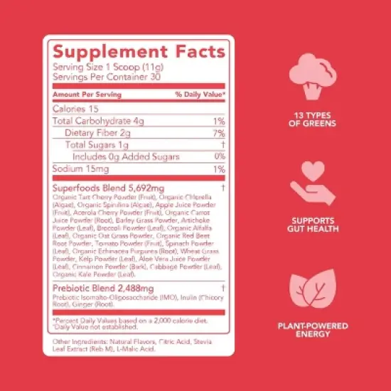 Clean Simple Eats Greens Supplement Powder - Cherry Limeade - 11.6oz/30 Servings image {4}