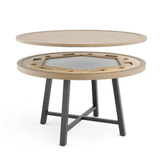 Greemotion 50.5" Lyon 3-in-1 Round Outdoor Convertible Dining Table: UV-Protected, Chess Board, Gray Frame image {14}