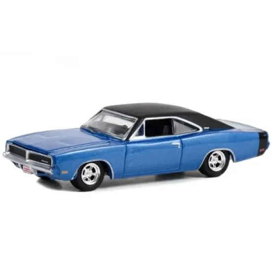 1969 Dodge Charger Blue Met. w/Black Vinyl Top and Tail Stripe (Lot #465.1) Barrett Jackson 1/64 Diecast Model Car by Greenlight image {1}