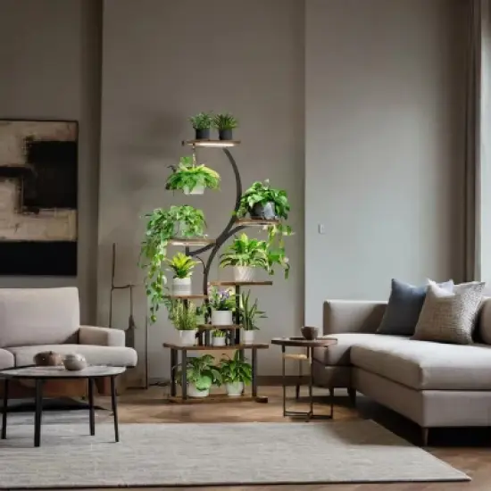 61 Inch Indoor Tall Plant Stand With Grow Light,8 Tiered S-Shaped Metal Plant Stand,Metal Plant Display Stand For Home Patio-Coolbibila image {4}