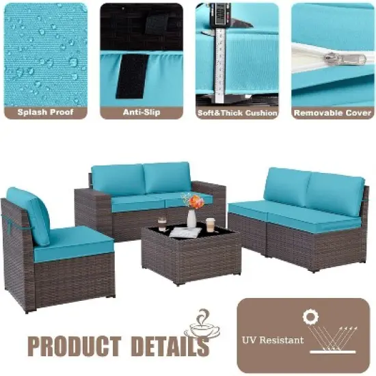 ALAULM 9 Pieces Patio Furniture Set, Rattan Wicker Sofa Set, Outdoor Conversation Sets w/Swivel Rocking Chairs Sectional Sofa image {3}