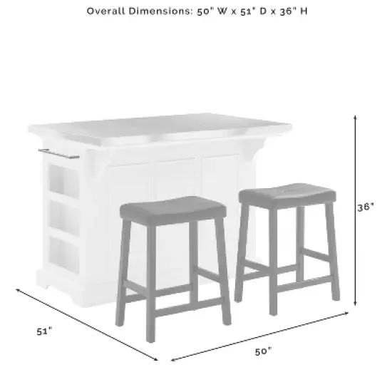 Julia Stainless Steel Top Kitchen Island with 2 Upholstered Saddle Counter Height Barstools White - Crosley image {7}