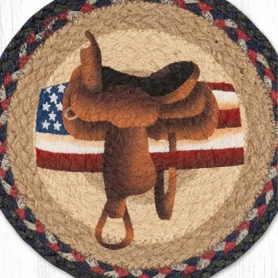 Earth Rugs American Saddle Round Printed Jute Trivet &ndash; Western Horse Tack Kitchen Hot Pad 10"x10" image {1}