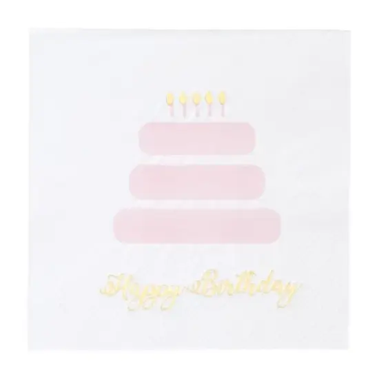 Blue Panda 50 Pack Light Pink Happy Birthday Cocktail Napkins with Gold Foil Accents, 3-Ply, 5 x 5 In image {3}