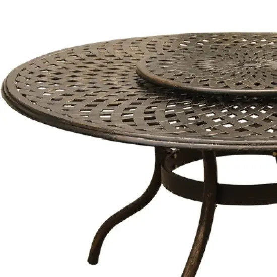59" Contemporary Modern Mesh Lattice Aluminum Round Dining Table with Lazy Susan - Bronze - Oakland Living image {3}