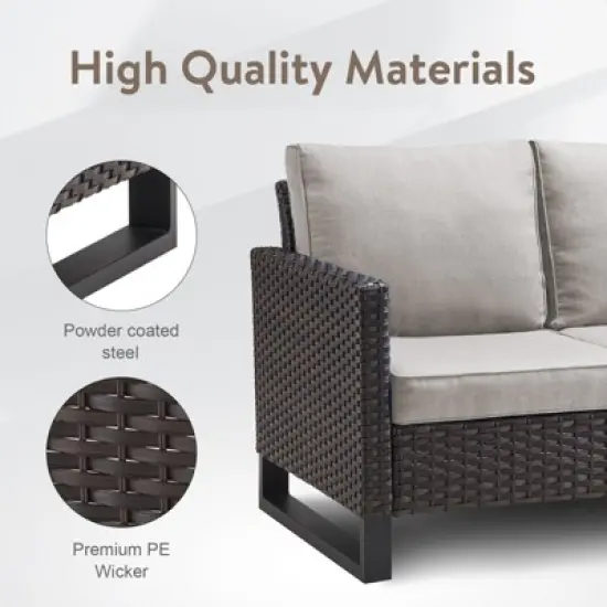 POCASSY L-Shaped Patio Sectional Sofa Set with Fire Pit Table, All Weather Brown Wicker Outdoor Furniture Set with Swivel Chair and Propane Fire Pit image {5}