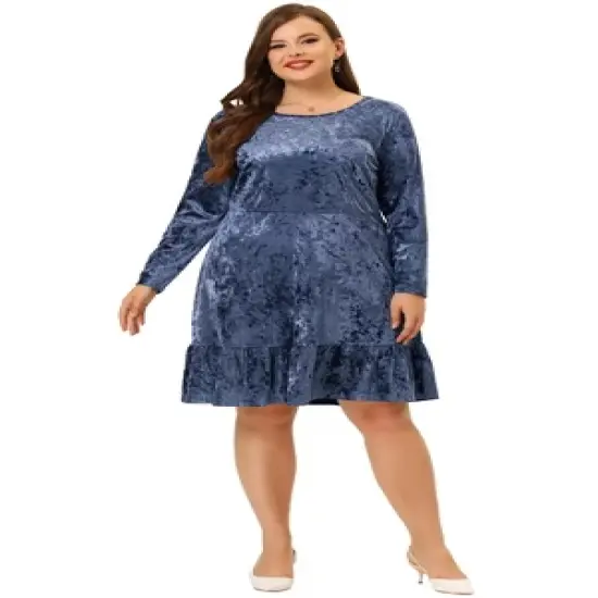 Agnes Orinda Women's Plus Size Velvet Ruffle Hem Party Dress image {2}