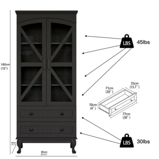 72" Tall Kitchen Pantry Cabinet, Farmhouse Storage Cabinet with Glass Doors, Organizer, Adjustable Shelves,Wood China Cabinet, Display Cabinet image {4}