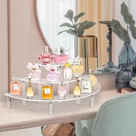 Hachikiko 2-Pack 3-Tier Acrylic Display Stands, Half Moon Cupcake & Pop Figure Riser with Metal Legs for Collections, Desserts, Perfume image {8}