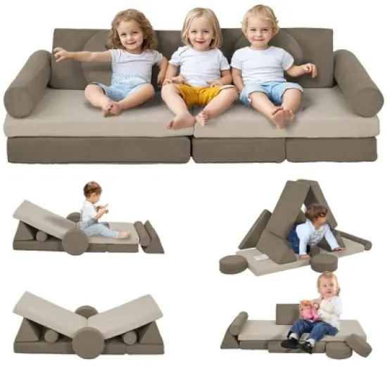 INFURNIC Baby and Toddler Learning Toys Kids Play Couch Modular Set For Creative Play, Joy And Fun Daily, Khaki, 59.1"*26"*17.9" image {3}