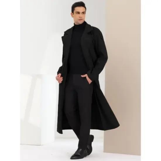 Lars Amadeus Men's Winter Notch Lapel Double Breasted Solid Color Long Overcoat image {3}