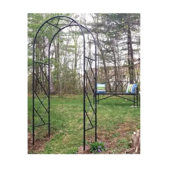 Achla Designs 92" Elegant Handcrafted Lattice Iron Garden Arbor Graphite Powder Coated Finish image {3}