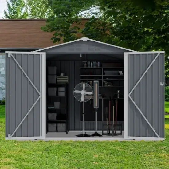 Durable 8' x 10' Metal Outdoor Storage Shed with Sliding Doors, Sloped Roof, and Ventilation for Garden, Backyard, and Lawn Tools-Coolbibila image {7}
