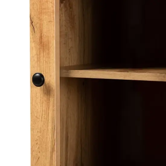 Lauren Wood Buffet and Hutch Kitchen Cabinet Oak Brown/Black - Baxton Studio image {3}