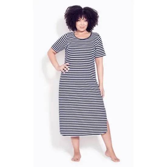 Women's Plus Size Stripe Nightdress - navy | EVANS image {4}