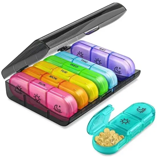 Smart Tech 7-Day AM PM Pill Box: Easy Fill, Same-Side Opening, Color-Coded, BPA-Free for Vitamins & Supplements image {6}