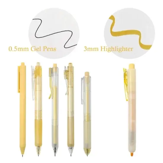 Wrapables Retractable Rollerball Pens and Highlighter Set, 0.5mm Black Gel Ink Pens for Home, Office, School (Set of 6) image {7}