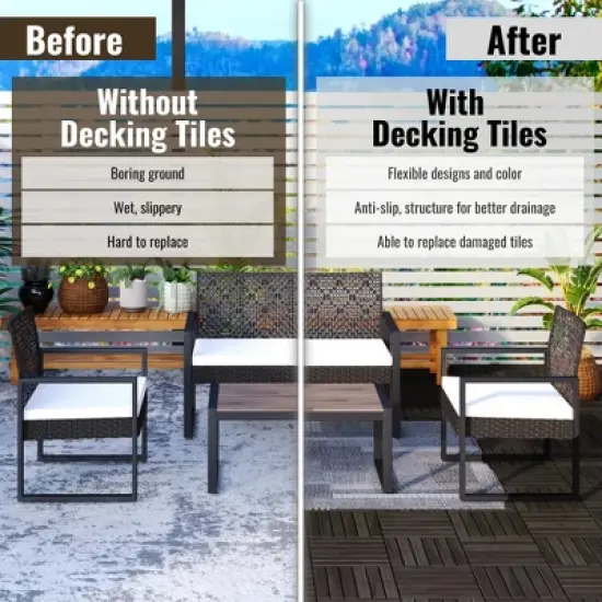 10 PCS Interlocking Deck Tiles Checker Pattern, 12" x 12" Light Gray Square Acacia Hardwood Outdoor Flooring image {7}