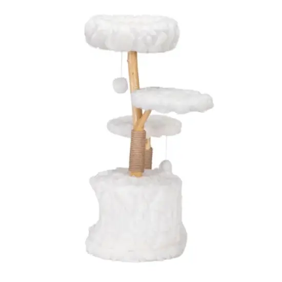Lyngins Modern Cat Tree,Cat Tower with Natural Branch,Cat Condo for Indoor,White image {1}