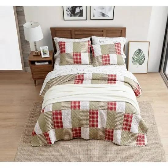 Eddie Bauer Camano Island Plaid Cotton Quilt Set - Red image {4}
